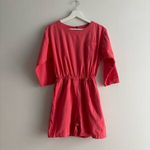 Vintage 90s Carnation Pink 100% Cotton Shorts Jumpsuit Romper Workwear Button Up